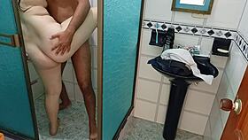 Hidden camera in bathroom catches Latina undressing. I jerk off then accidentally bang her!