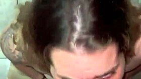 Sloppy blowjob ends with cum in nose.