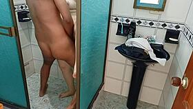 Hidden camera in bathroom catches Latina undressing. I jerk off then accidentally bang her!