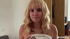 The postman got caught delivering, and now the hot blonde housewife is riding his huge cock for a cheating fantasy cumshot.