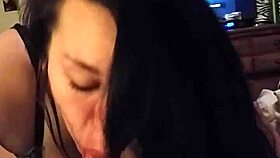 A BBW girlfriend deepthroats her friend's cock in a homemade blowjob.