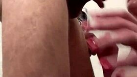 Teen brunette gets interviewed and swallows cum from father-in-law in POV