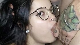 sloppy blowjob with gagging and hot cum on natural tits