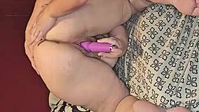 Pregnant milf with big tits eats and fills her holes