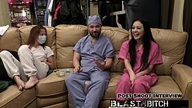 bla blaire celeste sucks cock in nurse latex gloves, bent over doggystyle, getting pussy dominated and blasted with cum