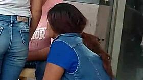 two friends spy on each other in the fruit center