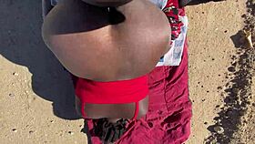 Ebony babe gets cum on ass in public car sex on Valentine's Day