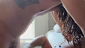 Sloppy ghetto bonnet head choking on monster cock.