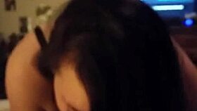 A BBW girlfriend deepthroats her friend's cock in a homemade blowjob.