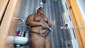 ebony nigerian couple shower standing doggystyle fuck - mara exotic