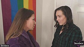 Brunette Sinn Sage drills Ariex X’s tight pussy with strapon