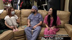 bla blaire celeste sucks cock in nurse latex gloves, bent over doggystyle, getting pussy dominated and blasted with cum
