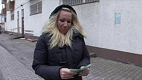 milf takes money for pussy, blowjob, cum on tits in german amateur sex