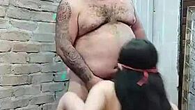 Muscular bodybuilder fills young girl's belly with milk in sexy encounter