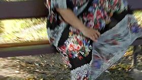 Hairy mature woman flashing her pussy in the park! So exhibitionist 😏