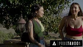 In pure taboo, bella rolland catches her stepsister avery black sucking the creepy tour guide