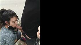 i watch this hot brunette sucking cock in public outdoor flashing