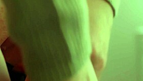 Beautiful blonde model teases nipples and pussy in closeup slow-motion