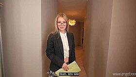 Cute housewife with glasses enjoys fucking monster cock and gets creampie on her face