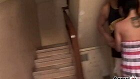 Street horny guy eagerly sucks Nacho Vidal's big cock on the sidewalk