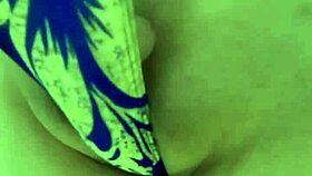 Gorgeous asian model in gold leotard undergoes long buttplug training session