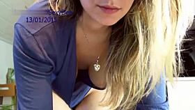 Blonde teen rides dildo hard on webcam!