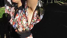 Hairy mature woman flashing her pussy in the park! So exhibitionist 😏