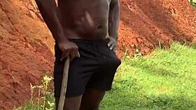 Japanese worker BLOWS cock then FUCKS ass OUTDOOR