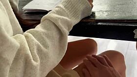 Spanish teacher fucks student on table during class with big cock