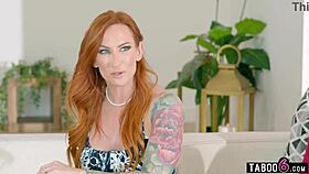 babysitter gets caught fucking her boyfriend, then milf joins for threesome blowjob