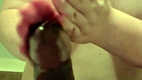 Big titty white girl gives handjob and swallows cumshot