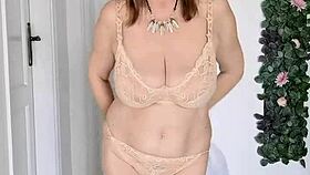 this horny mature cougar in lingerie teases with joi and shows her big tits