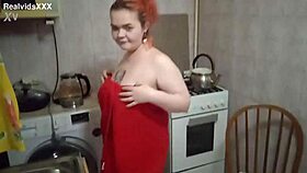 The chubby wife drinks milk first then sucks a cock and eats cum