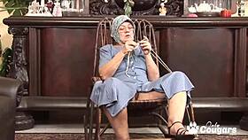 This slutty old granny gets a hard dick slapped right across her face during raw play.