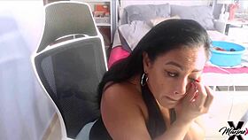 Maxine X buys a big black cock dildo to squirt in lingerie