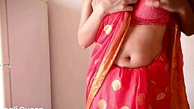 Nepali couple enjoys intimate moments in sari at home