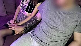 Pretty brunette hottie deepthroats in stockings POV