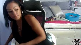 Maxine X buys a big black cock dildo to squirt in lingerie