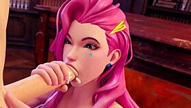 Seraphine performs blowjob in all sets of 3d cartoon anime hentai.