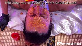 punishing filthy husband with scalding wax all over