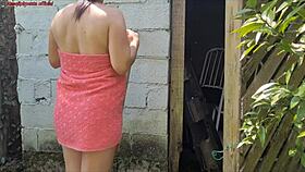 Chuveiro não funciona! Help me, married woman begs farmhand in just a towel. She pays with raw sex.