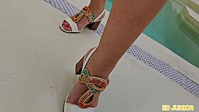 The beautiful tattooed fitness girl with big ass gets a blowjob, cowgirl ride, and creampie in red and sheer outfit.