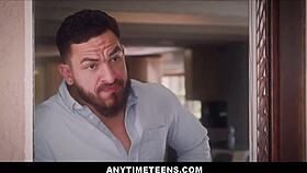 Tiny Asian teen Paisley Paige pays debt with freeuse sex