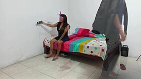 cuckold leaves while his partner masturbates, watching each other in this kinky roleplay