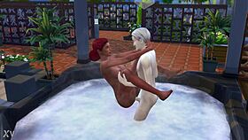 Redhead Enjoys Rough Outdoor Jacuzzi Bath in The Sims 4!
