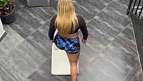 Nerd boy convinces milf neighbor for outdoor fuck and cum in mouths