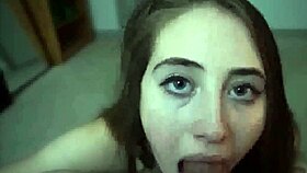 playful girl gives a blowjob