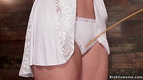 Spreaded Hanged Brunette Pussy Fingered