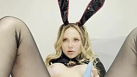 Cute bunny caresses clit and labia! 😘