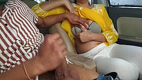 convinced her to flash boobs in the car during risky outdoor drive